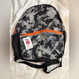 NWT Black Camouflage Backpack with Orange Accents- toddler size fits 15” laptop
